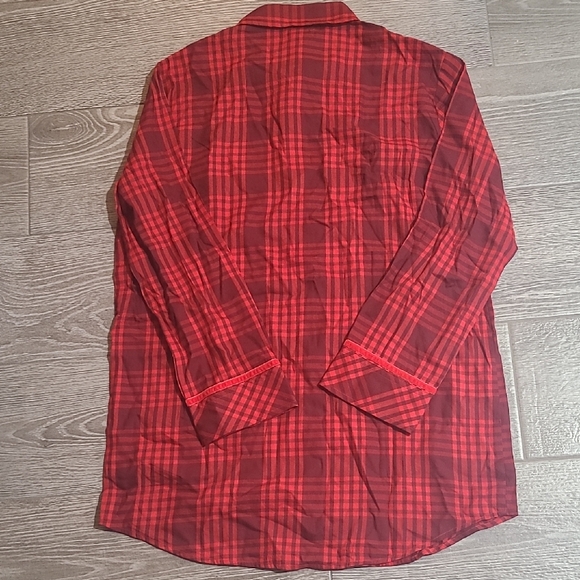 Victoria's Secret PINK Flannel Red Plaid Velvet-Trim Sleepshirt - Picture 5 of 6